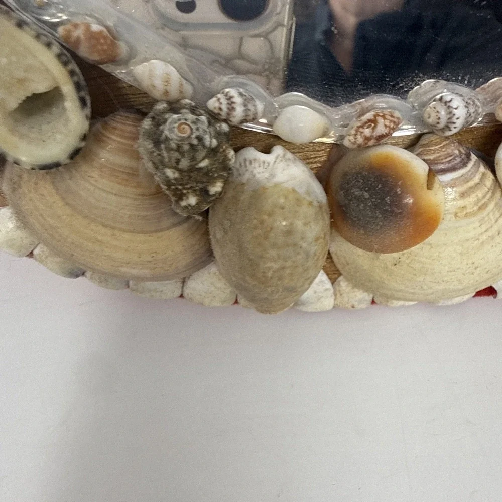Vintage Oval Seashell Frame Wall Mirror 11.5X8.75 In Beach Damage Areas